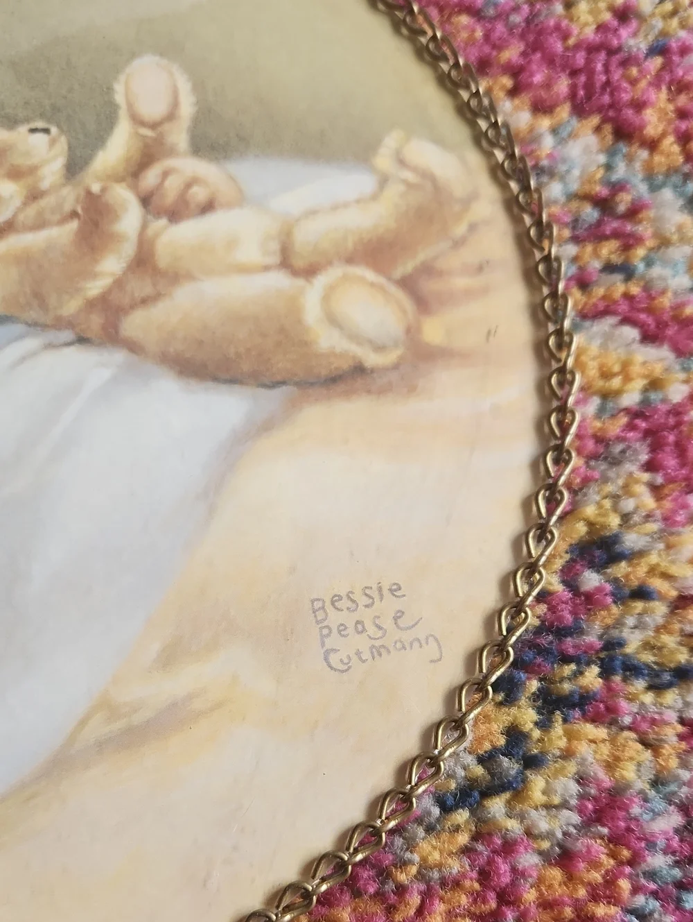 Sleeping Baby Wall Plaque with Teddy - Vintage Illustration